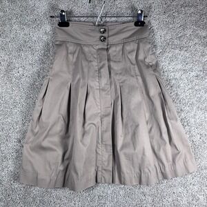 Fei Pleated A-Line Skirt Womens Size 0 Khaki Casual Career Button Front